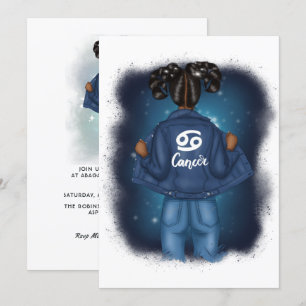 Invitation Fête d'anniversaire Signe du zodiaque Cancer Afro-