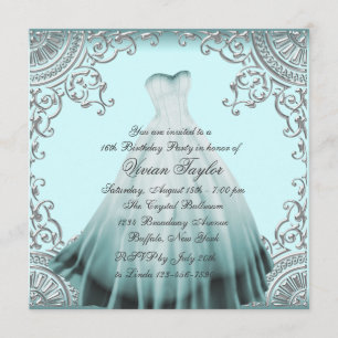 Invitation Fête d'anniversaire Silver Teal Blue pour une Swee