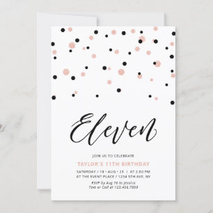Invitation Fête d'anniversaire simple 11 ans avec Noir & Or R