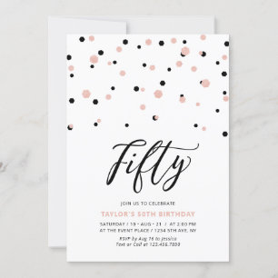 Invitation Fête d'anniversaire simple Black & Rose Gold Fifty