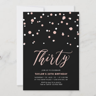 Invitation Fête d'anniversaire simple Black Rose Gold Trente 
