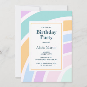 Invitation Fête d'anniversaire simple et moderne Pastel Rainb
