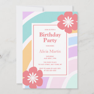 Invitation Fête d'anniversaire simple et moderne Pastel Rainb