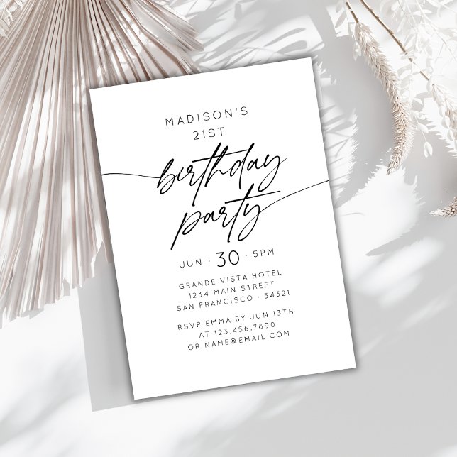 Invitation Fête d'anniversaire simple moderne | Noir et Blanc (Créateur téléchargé)