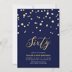 Invitation Fête d'anniversaire simple Navy & Or Soixante 60 a