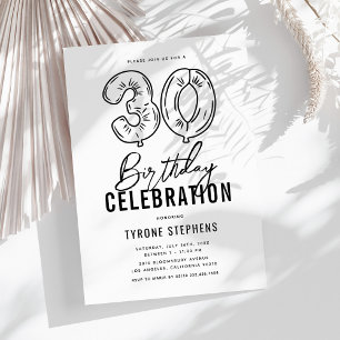 Invitation Fête d'anniversaire simple noir et blanc 30 ans