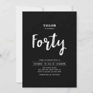Invitation Fête d'anniversaire simple noir et blanc 40 ans