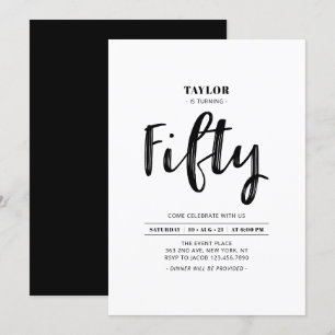 Invitation Fête d'anniversaire simple noir et blanc cinquante