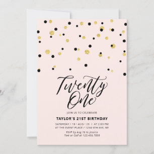 Invitation Fête d'anniversaire simple rose et or pour 21 ans