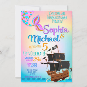 Invitation Fête d'anniversaire Sirène et Pirate