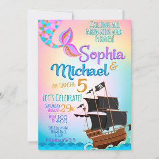 Invitation Fête d'anniversaire Sirène et Pirate