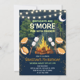 Invitation Fête d'anniversaire S'mores de feu de camp amusant