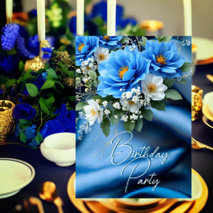 Invitation Fête d'anniversaire Soie Fleurs bleues baby breath