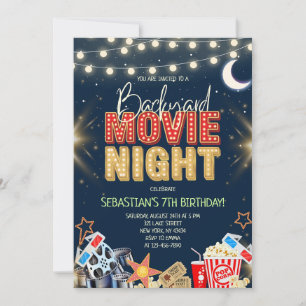 Invitation Fête d'anniversaire Soirée Cinéma dans le Jardin