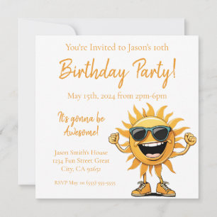 Invitation Fête d'anniversaire - Soleil souriant avec lunette
