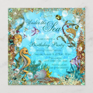 Invitation Fête d'anniversaire sous la mer bleu sarcelle
