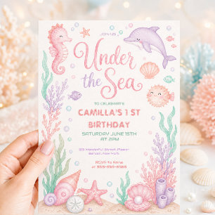 Invitation Fête d'anniversaire sous la mer Fille pastel Migno