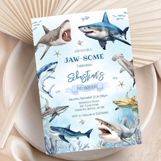 Invitation Fête d'anniversaire sous-marine avec des requins i