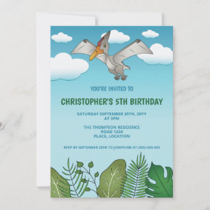 Invitation Fête d'anniversaire sous un ciel bleu avec un Ptér