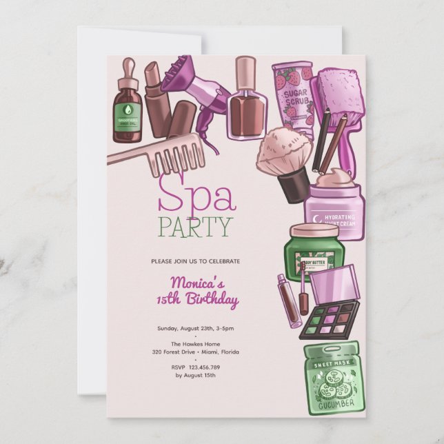 Invitation Fête d'anniversaire spa de beauté (Devant)