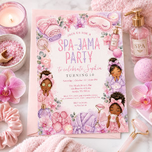 Invitation Fête d'anniversaire Spa-Jama Rose Violet pour fill