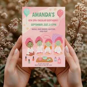 Invitation Fête d'anniversaire spa pour les filles rose Pampe