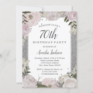 Invitation Fête d'anniversaire Sparkle Pink Silver 70e