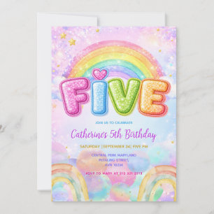Invitation Fête d'anniversaire Sparkle Rainbow 5 ans