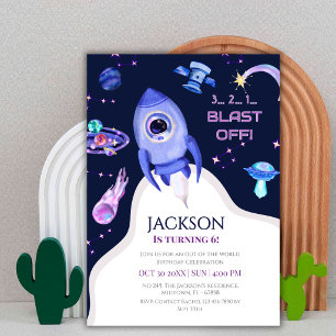 Invitation Fête d'anniversaire spatiale pour garçons Fusée 6è