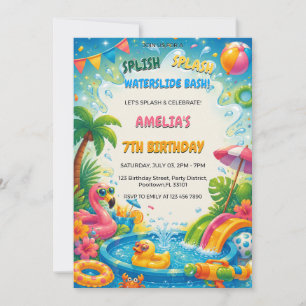 Invitation Fête d'anniversaire Splash au bord de la piscine e