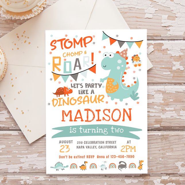 Invitation Fête d'anniversaire Stomp, Chomp et Roar Dinosaur (Créateur téléchargé)
