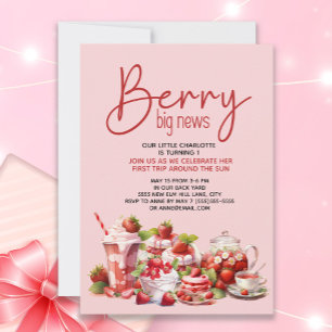 Invitation Fête d'anniversaire Strawberry Pink Red Berry 1 an