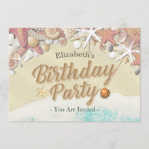 Invitation Fête d'anniversaire Summer Beach Starfish Coques d
