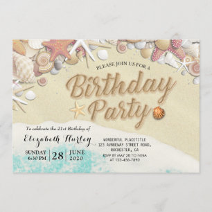 Invitation Fête d'anniversaire Summer Beach Starfish Coques d