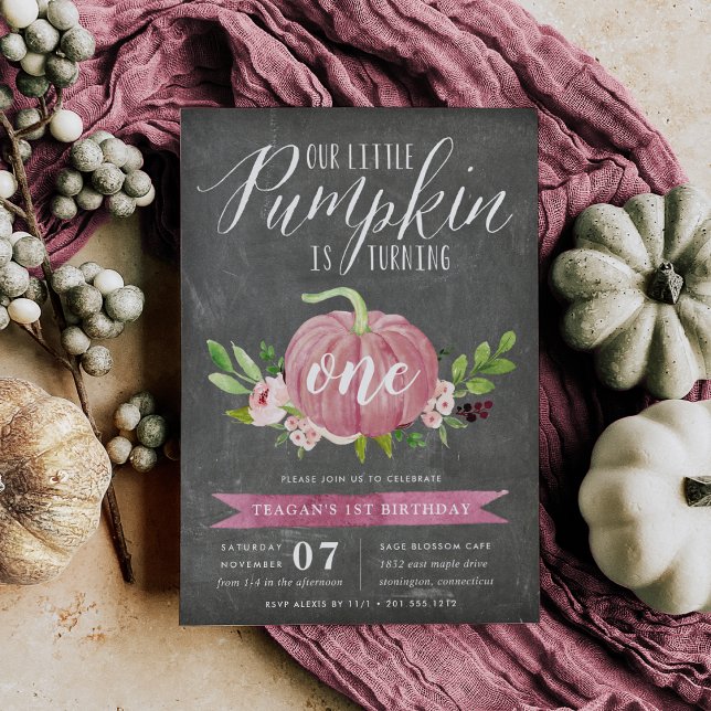 Invitation Fête d'anniversaire sur le thème Citrouille Rose P (Créateur téléchargé)