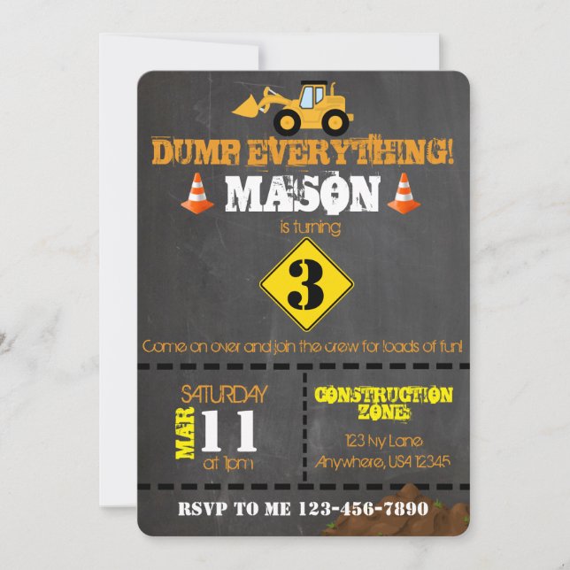 Invitation Fête d'anniversaire sur le thème de la constructio (Devant)
