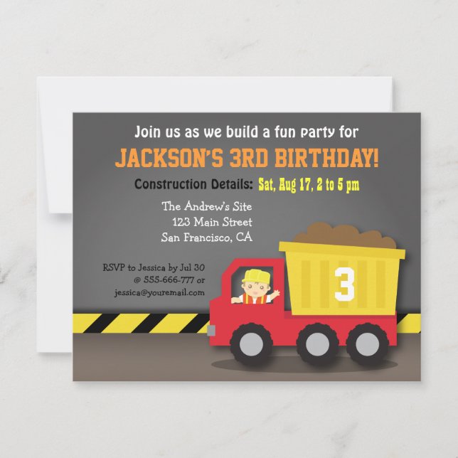 Invitation Fête d'anniversaire sur le thème de la constructio (Devant)