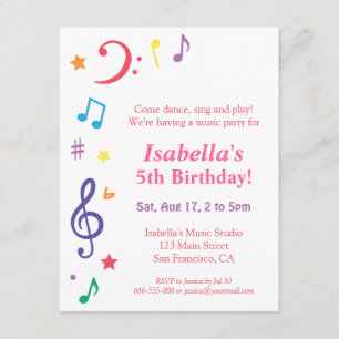 Invitation Fête d'anniversaire sur le thème de la musique arc