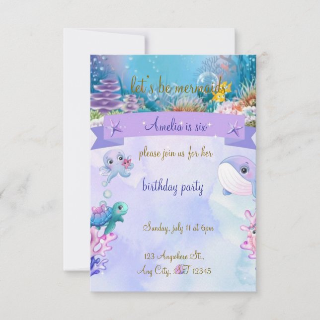 Invitation fête d'anniversaire sur le thème de la sirène - su (Devant)