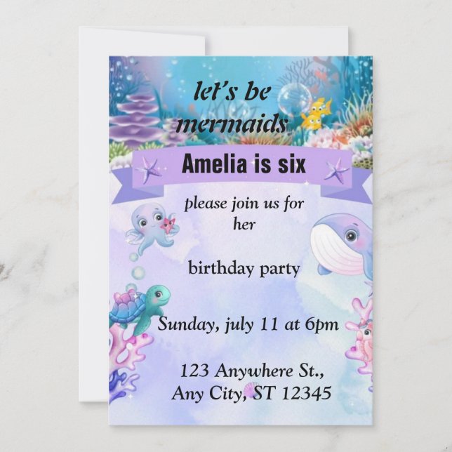 Invitation fête d'anniversaire sur le thème de la sirène - su (Devant)