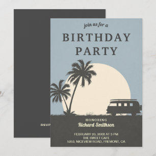 Invitation Fête d'anniversaire sur le thème de la van tropica