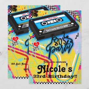 Invitation Fête d'anniversaire sur le thème des cassettes aud