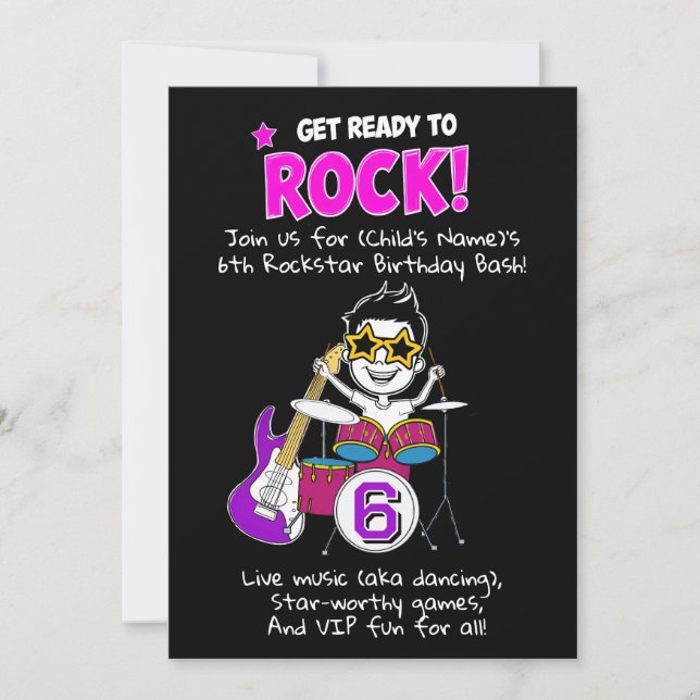 Invitation Fête d'anniversaire sur le thème des enfants Rocks (Devant)