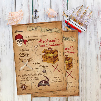 Invitation Fête d'anniversaire sur le thème des pirates