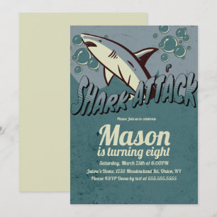 Invitation Fête d'anniversaire sur le thème des requins rétro
