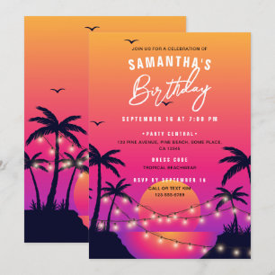Invitation Fête d'anniversaire sur le thème du coucher de sol