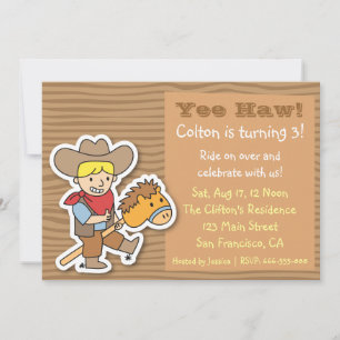 Invitation Fête d'anniversaire sur le thème du cow-boy sur un