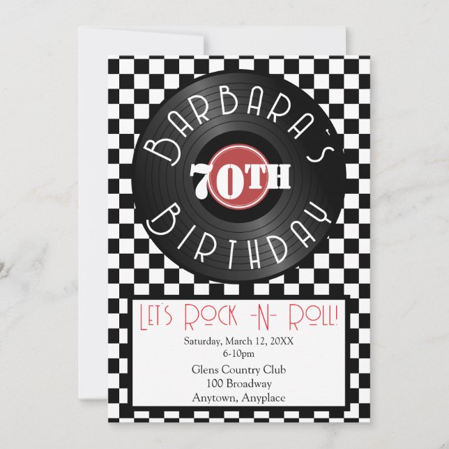 Invitation Fête d'anniversaire sur le thème Rock N Roll de to (Devant)