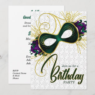 Invitation Fête d'anniversaire sur Mardi Gras Mask