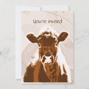 Invitation Fête d'anniversaire sur mesure Vache Brown ferme a